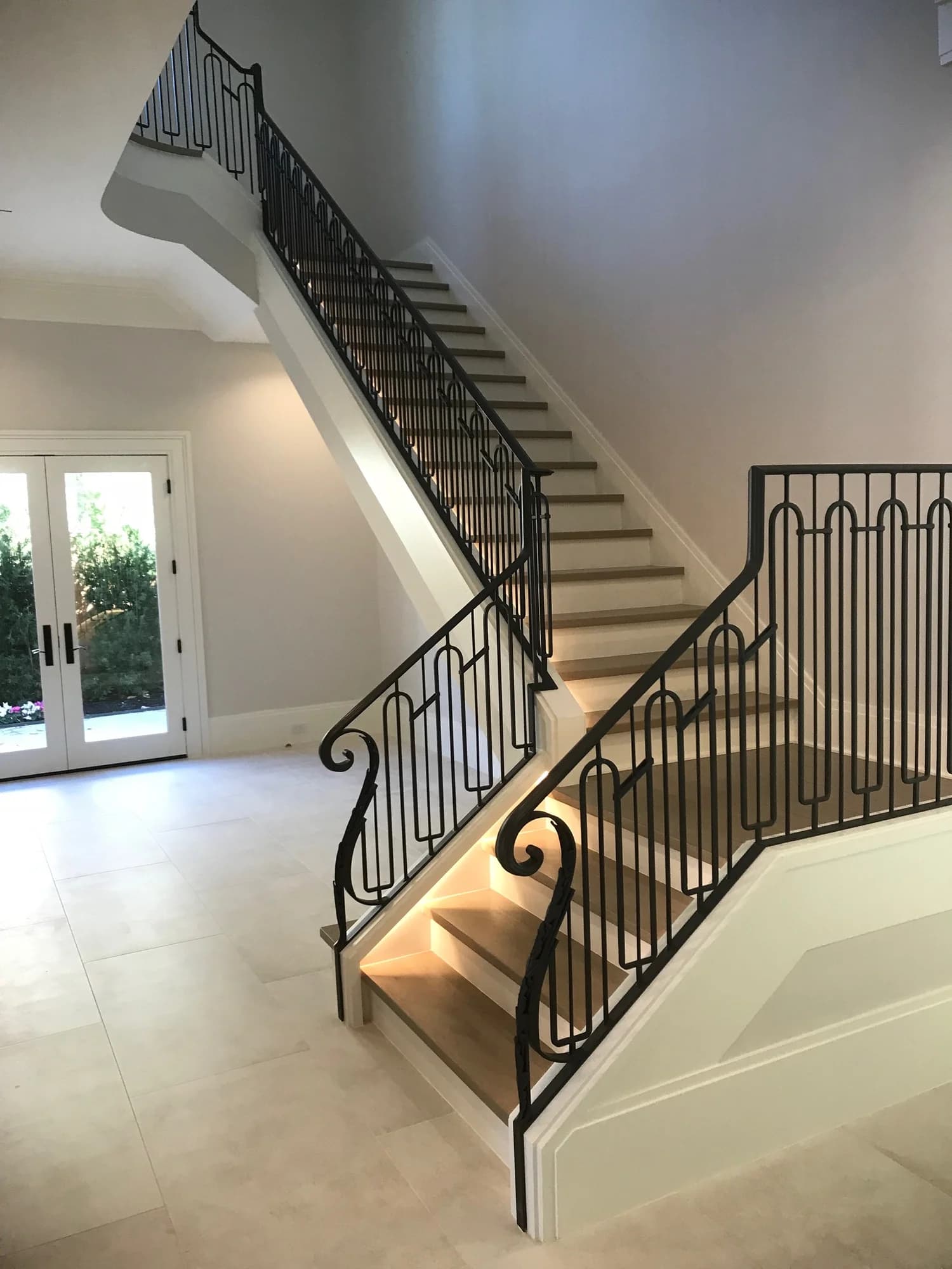 Curved stair with LED step lighting